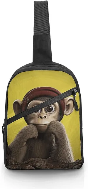 Curious Monkey Cross Chest Bag Crossbody Backpack for Women Men Sling Bag Travel Hiking Daypack