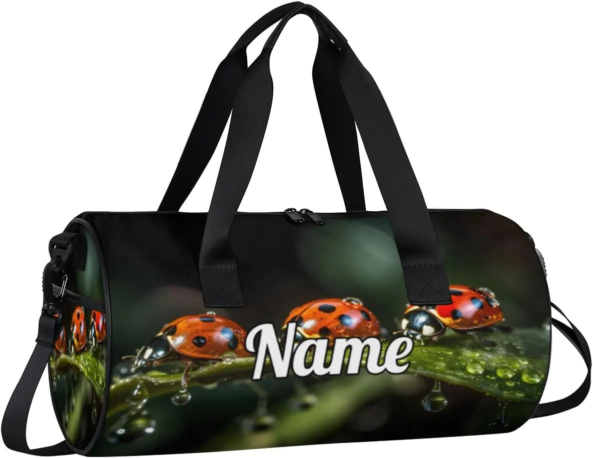 Custom Dance Duffel Bag Sport Backpacks Gyms and Weekend Overnight Travel Duffle Bag Birthday Christmas Halloween Waterproof, Ladybugs