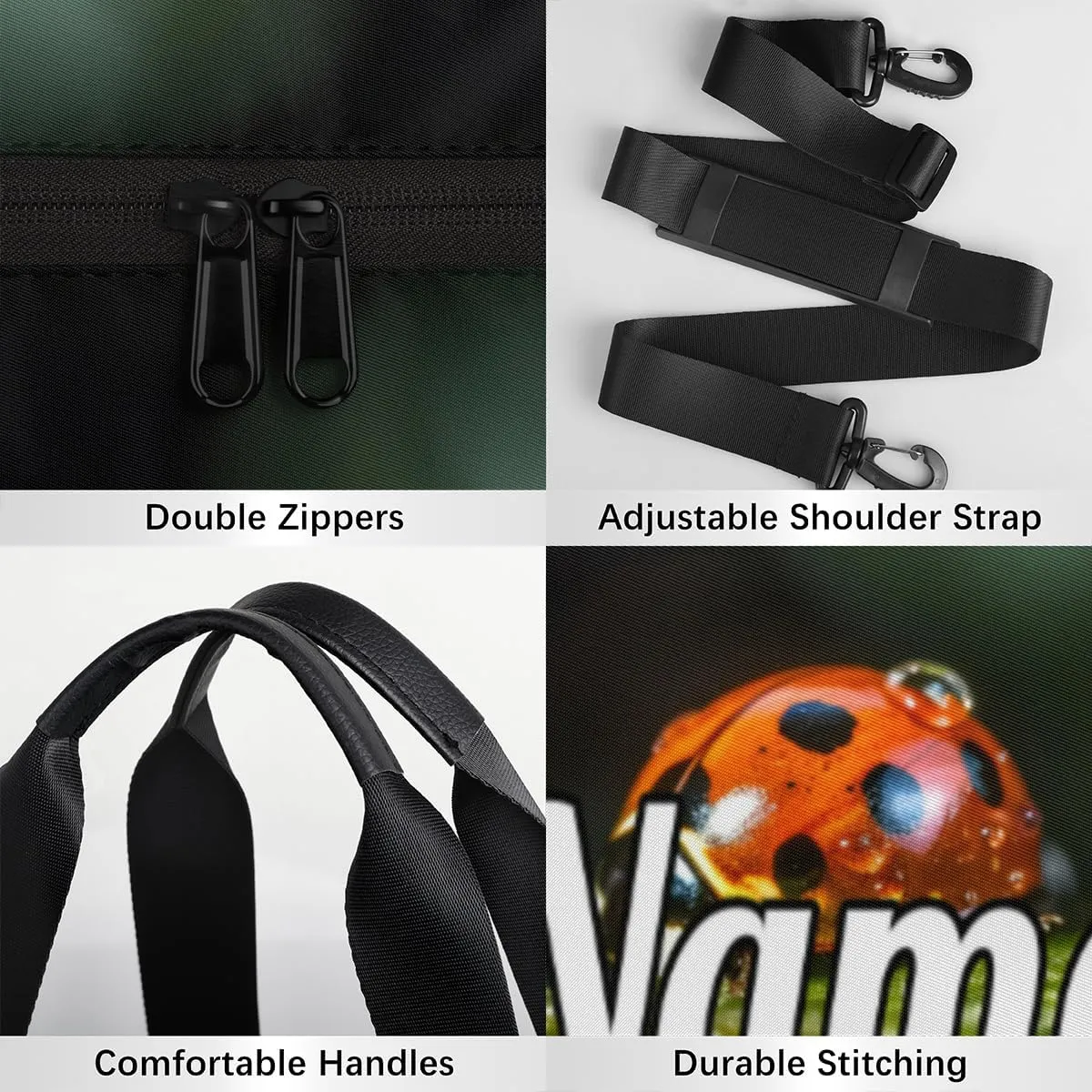 Custom Dance Duffel Bag Sport Backpacks Gyms and Weekend Overnight Travel Duffle Bag Birthday Christmas Halloween Waterproof, Ladybugs
