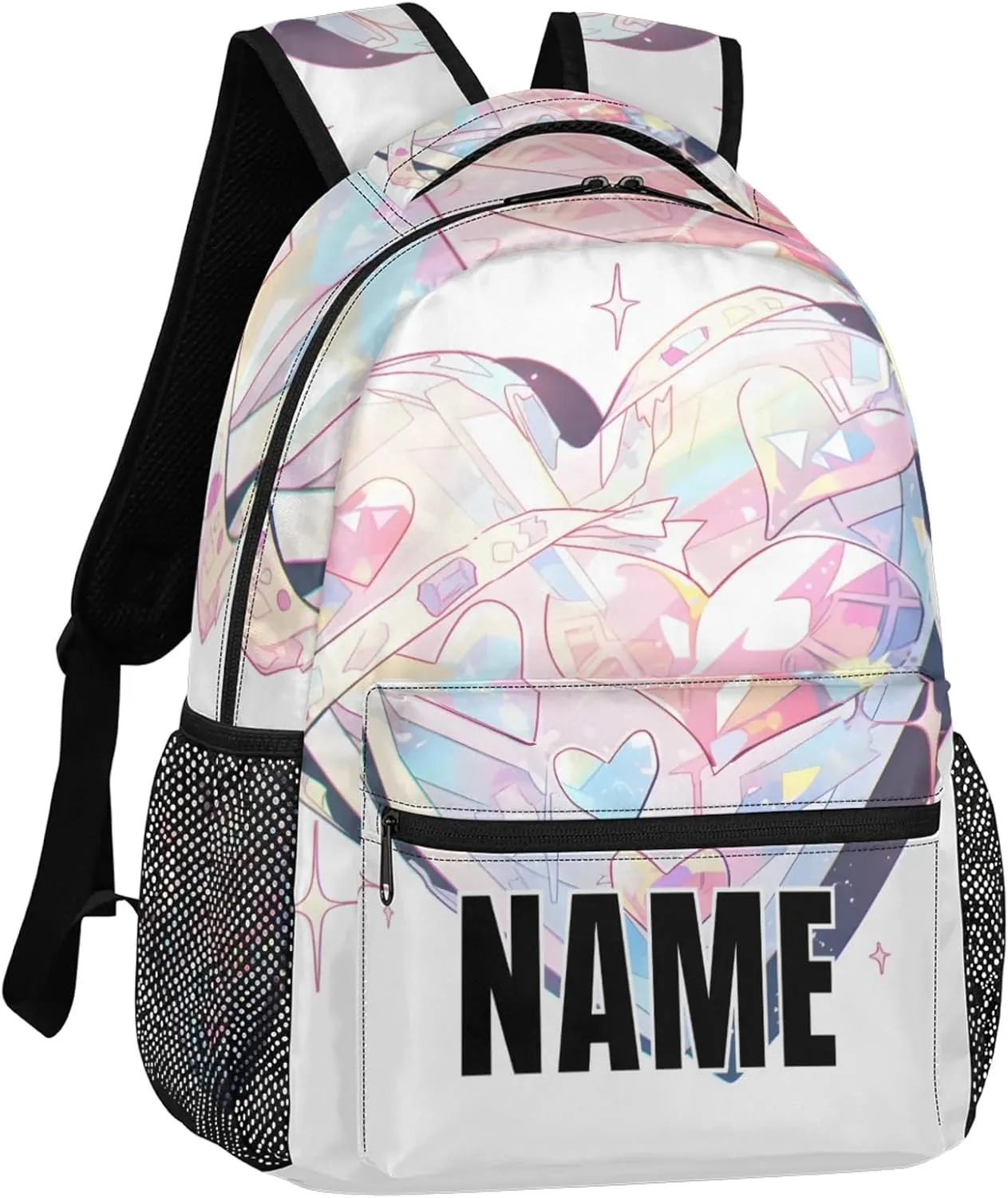 Custom Heart Cute Backpack with Name Personalized Waterproof Casual Daypack Fashion Rhinestone Customize Laptop Backpacks for Women Men