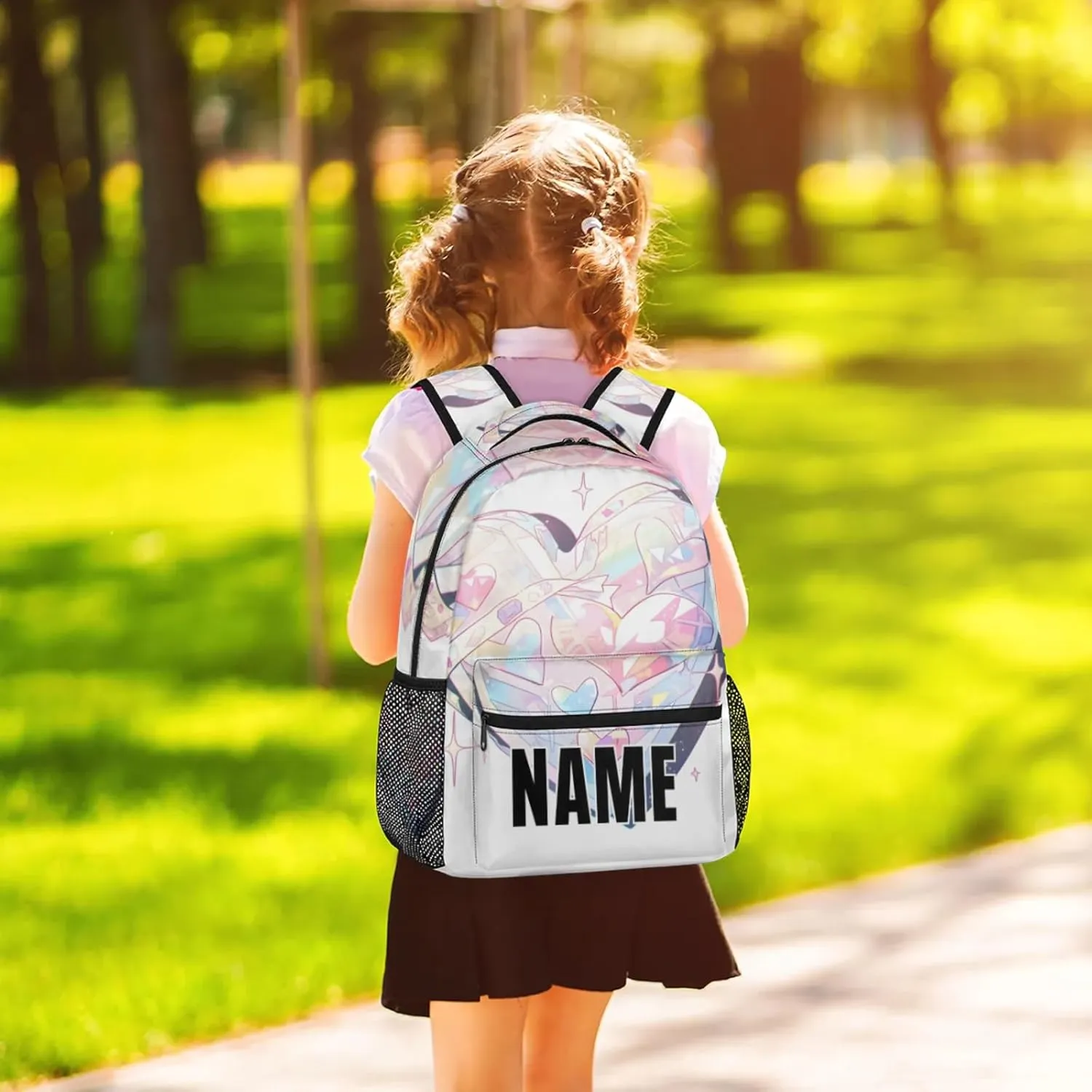 Custom Heart Cute Backpack with Name Personalized Waterproof Casual Daypack Fashion Rhinestone Customize Laptop Backpacks for Women Men