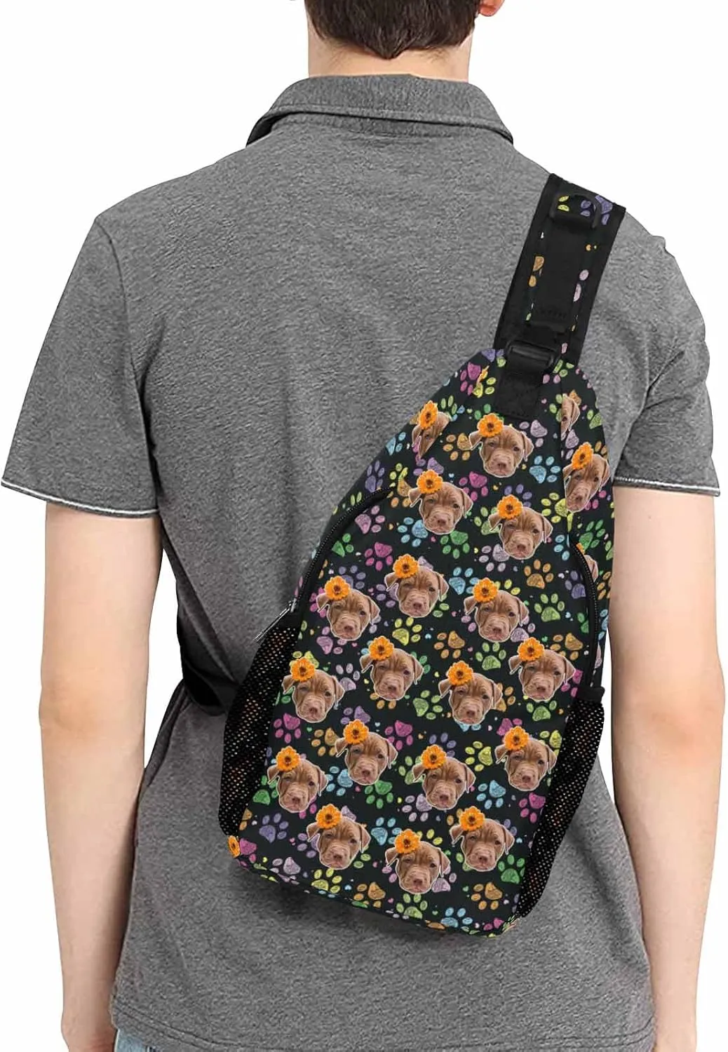 Custom Sling Bag, Personalized Chest Bags Men Women Customized Photo Text Backpack Crossbody Bag Travel Daypack