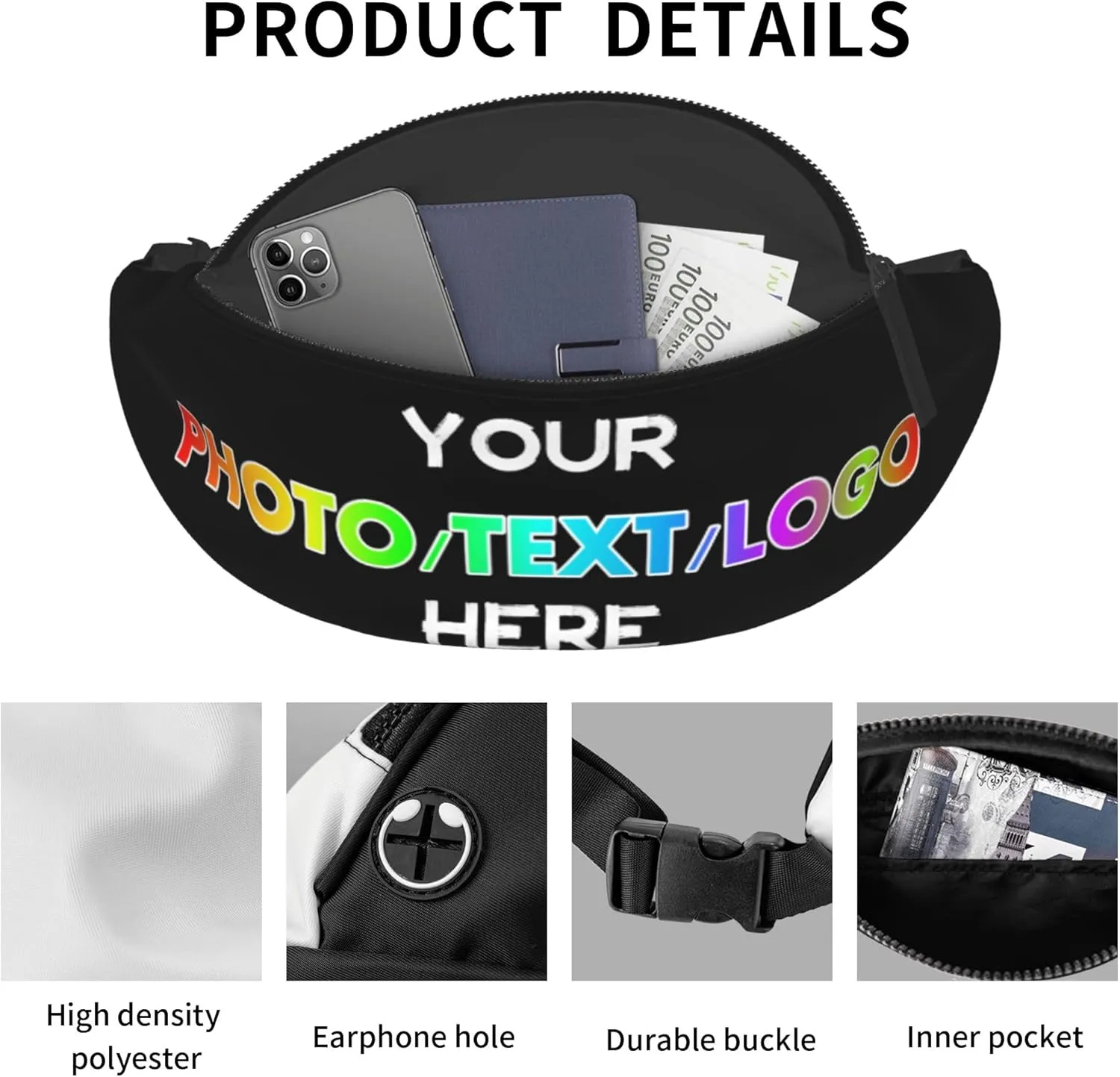 Custom Sling Bag with Photo/Text, Personalized Crossbody Bag Chest Bag Crossbody Bag for Running Travel Hiking