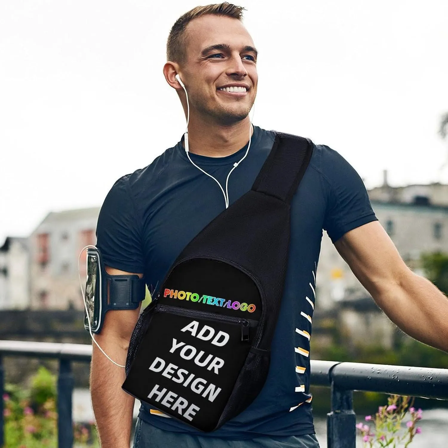 Custom Sling Bag with Photo/Text, Personalized Crossbody Bag Chest Bag Crossbody Bag for Running Travel Hiking