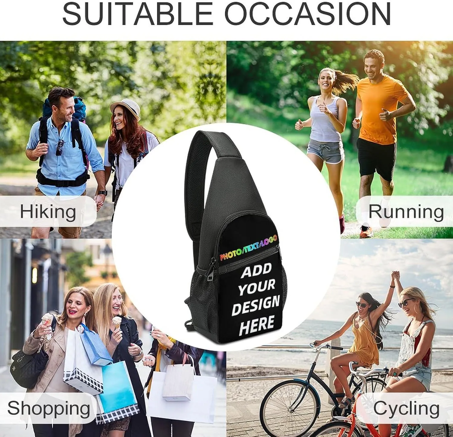 Custom Sling Bag with Photo/Text, Personalized Crossbody Bag Chest Bag Crossbody Bag for Running Travel Hiking