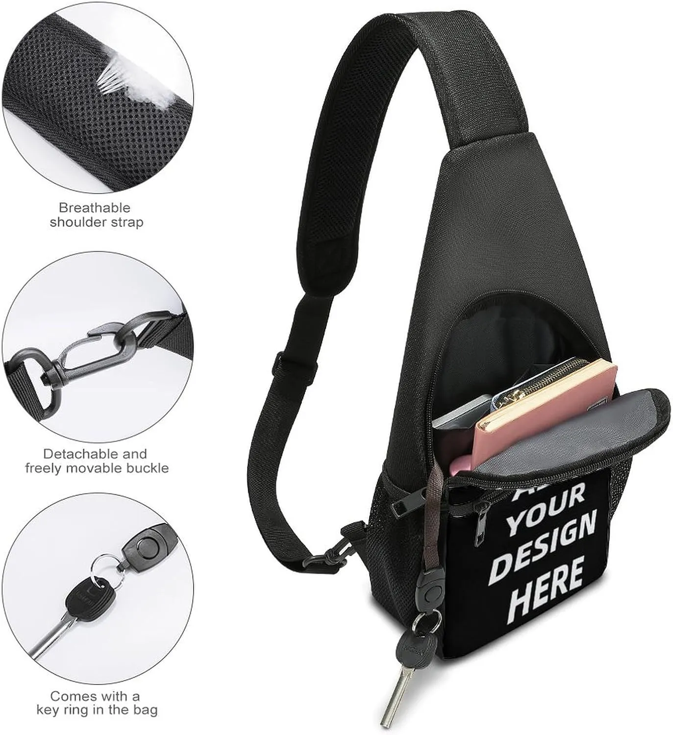 Custom Sling Bag with Photo/Text, Personalized Crossbody Bag Chest Bag Crossbody Bag for Running Travel Hiking