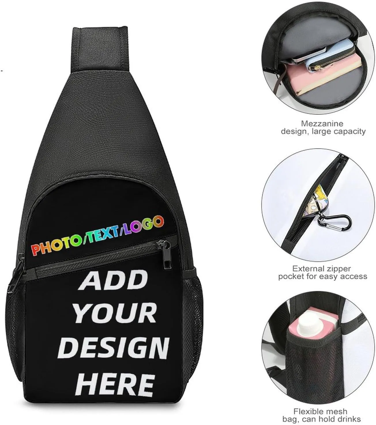 Custom Sling Bag with Photo/Text, Personalized Crossbody Bag Chest Bag Crossbody Bag for Running Travel Hiking