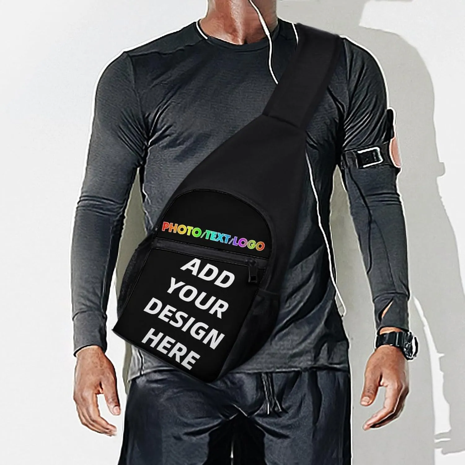 Custom Sling Bag with Photo/Text, Personalized Crossbody Bag Chest Bag Crossbody Bag for Running Travel Hiking