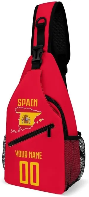 Custom Spain Sling Bag,Soccer Chest Bag,Personalized Any Name Number Crossbody Backpack,Cycling Travel Daypack For Men Women
