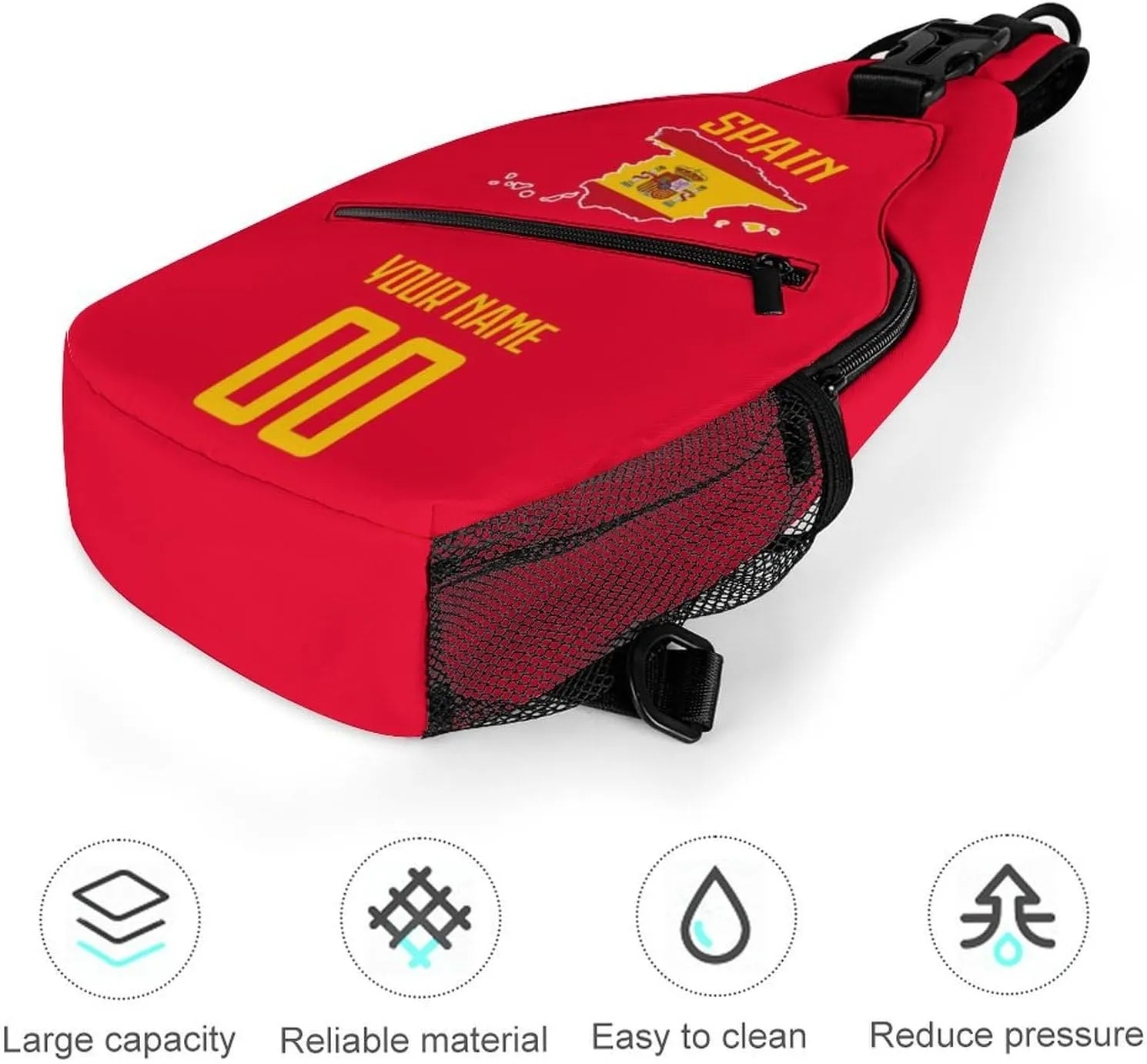 Custom Spain Sling Bag,Soccer Chest Bag,Personalized Any Name Number Crossbody Backpack,Cycling Travel Daypack For Men Women
