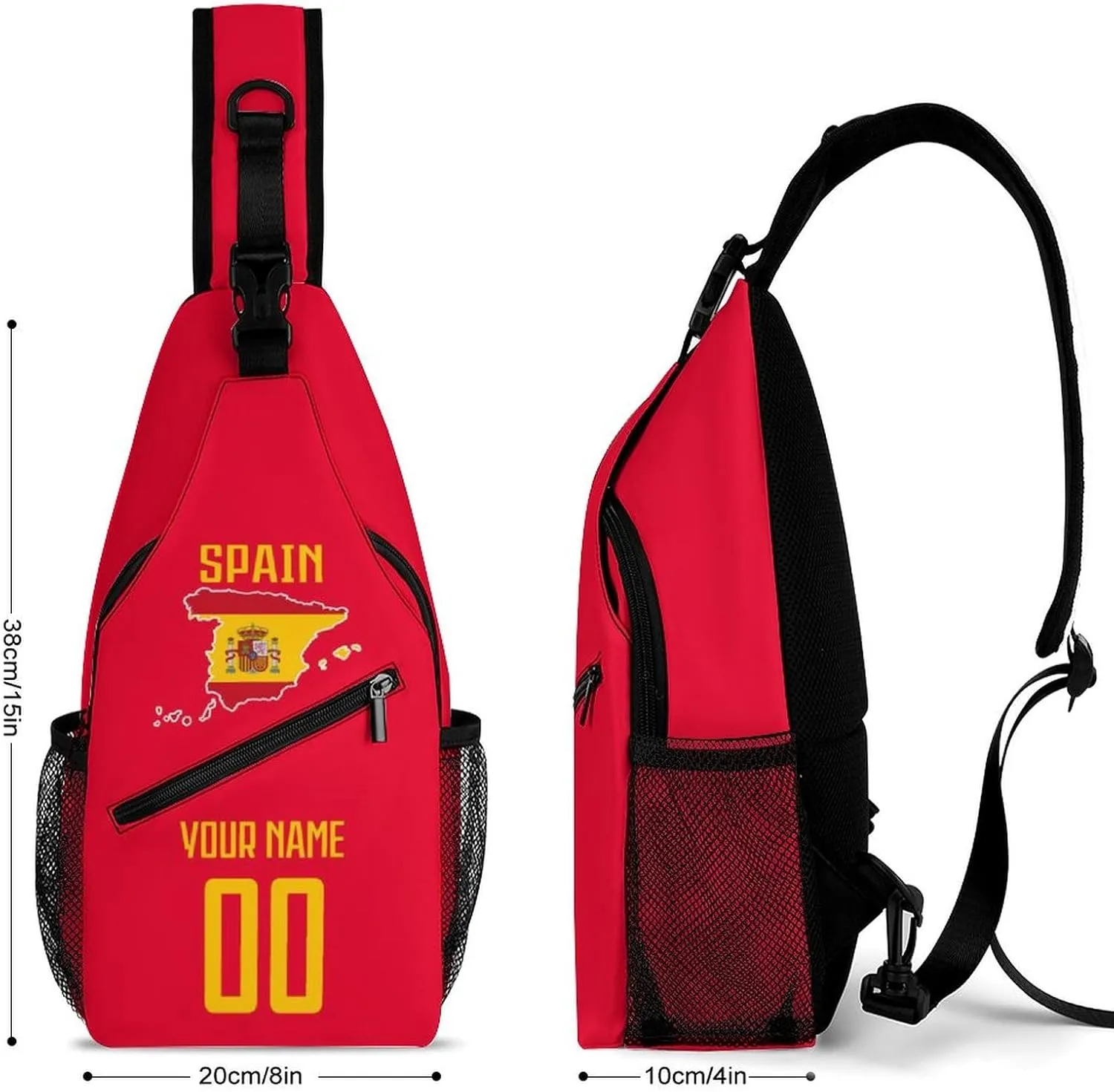 Custom Spain Sling Bag,Soccer Chest Bag,Personalized Any Name Number Crossbody Backpack,Cycling Travel Daypack For Men Women
