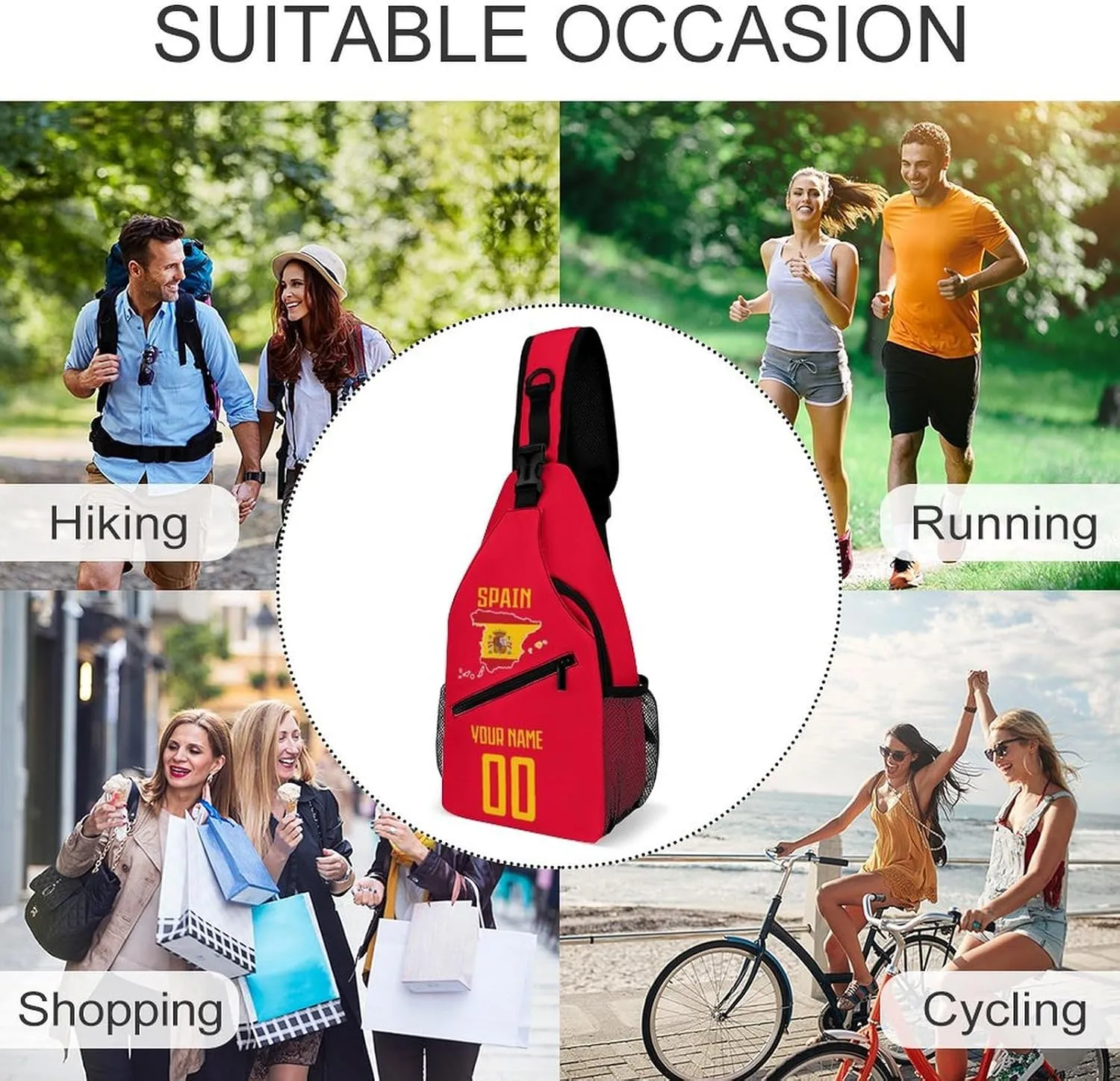 Custom Spain Sling Bag,Soccer Chest Bag,Personalized Any Name Number Crossbody Backpack,Cycling Travel Daypack For Men Women