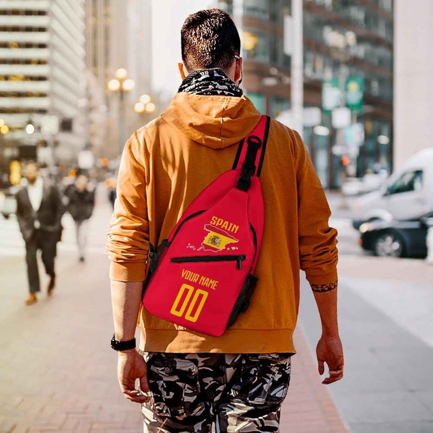 Custom Spain Sling Bag,Soccer Chest Bag,Personalized Any Name Number Crossbody Backpack,Cycling Travel Daypack For Men Women