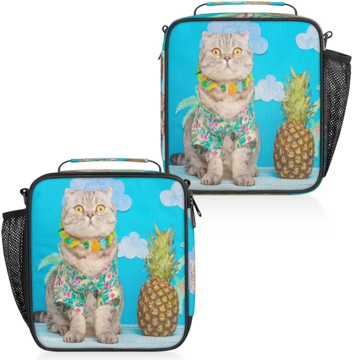 Cute Animal Cat Insulated Lunch Box, Reusable Cooler Tote Lunch Bags for Men Women, Portable Leakproof Square Meal Bag for Work Travel Picnic Hiking Daytrip