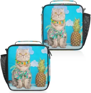 Cute Animal Cat Insulated Lunch Box, Reusable Cooler Tote Lunch Bags for Men Women, Portable Leakproof Square Meal Bag for Work Travel Picnic Hiking Daytrip