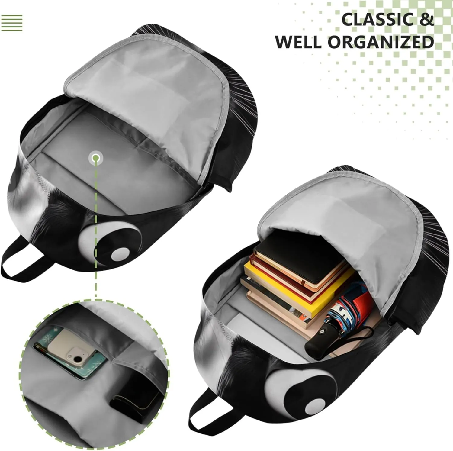 Cute Backpacks for Woman Casual Black and White Cat Face Fashion Gifts Teen College Bookbag