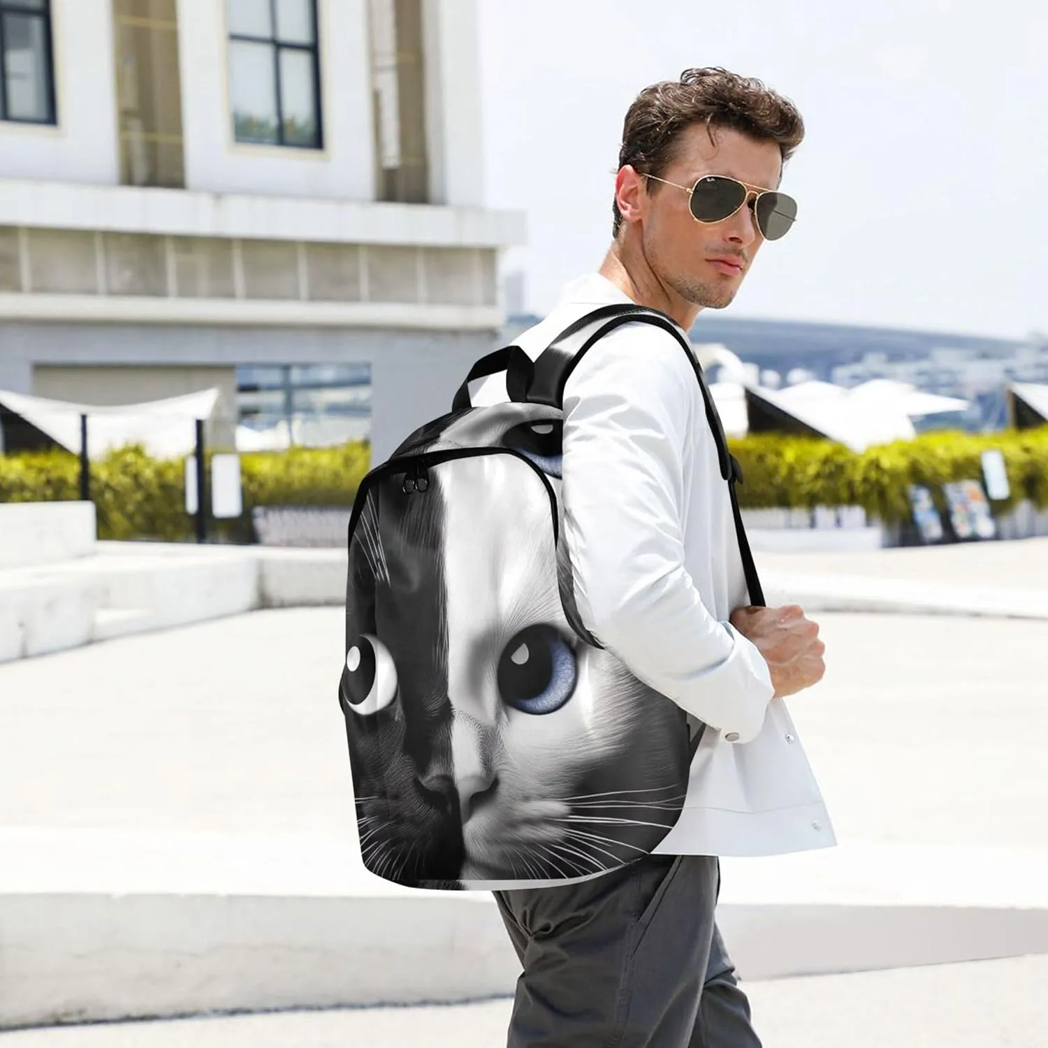 Cute Backpacks for Woman Casual Black and White Cat Face Fashion Gifts Teen College Bookbag
