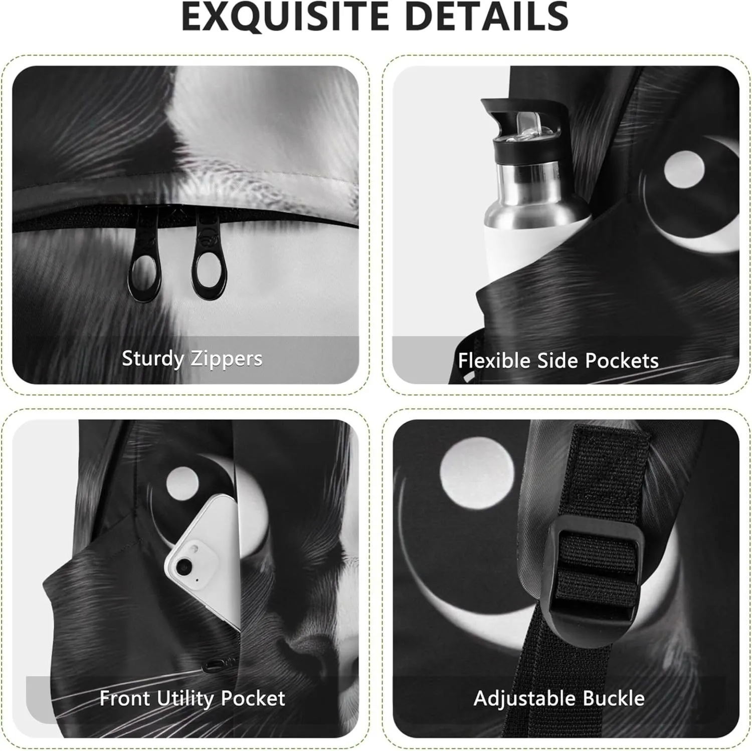 Cute Backpacks for Woman Casual Black and White Cat Face Fashion Gifts Teen College Bookbag