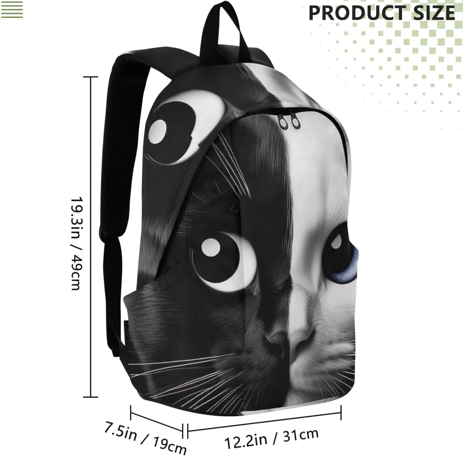 Cute Backpacks for Woman Casual Black and White Cat Face Fashion Gifts Teen College Bookbag