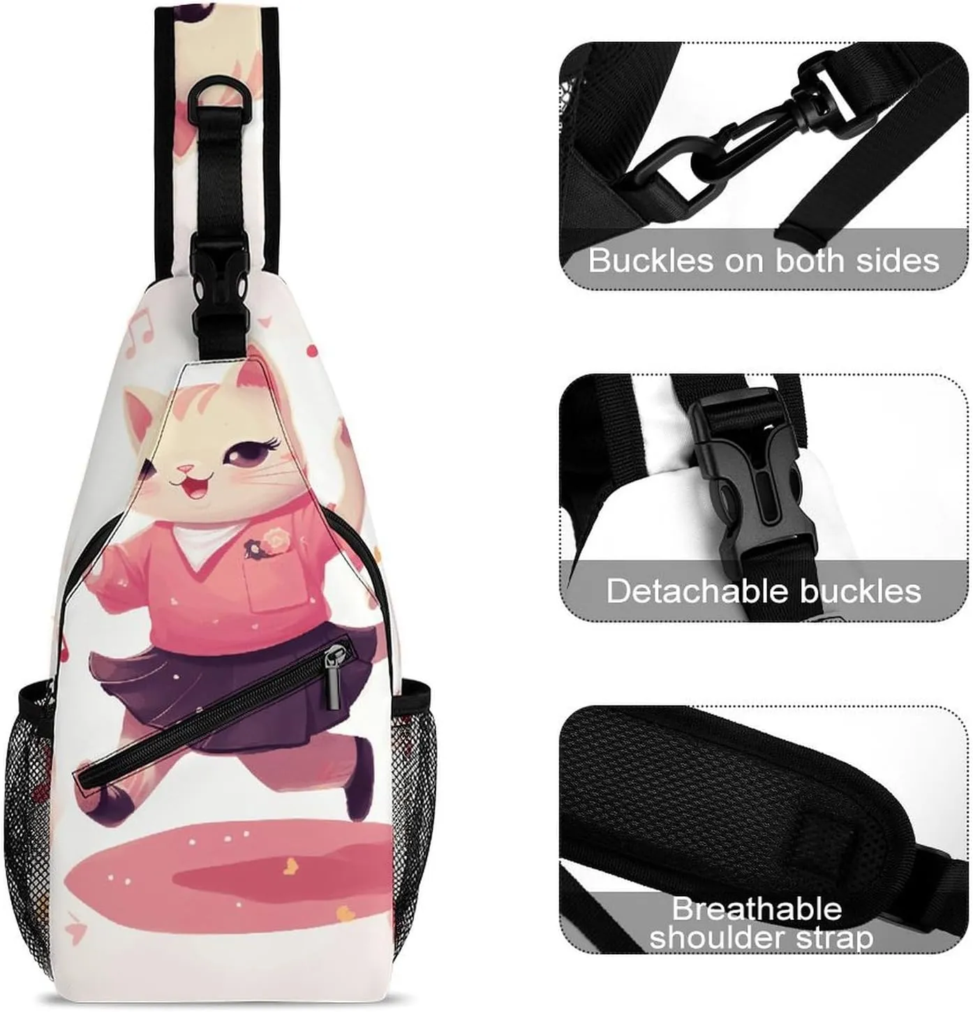 Cute Cartoon Rabbit Crossbody Small Sling Backpack Sling Bag for Women Men Travel Hiking Chest Bag Daypack