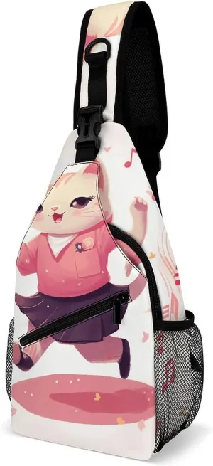 Cute Cartoon Rabbit Crossbody Small Sling Backpack Sling Bag for Women Men Travel Hiking Chest Bag Daypack