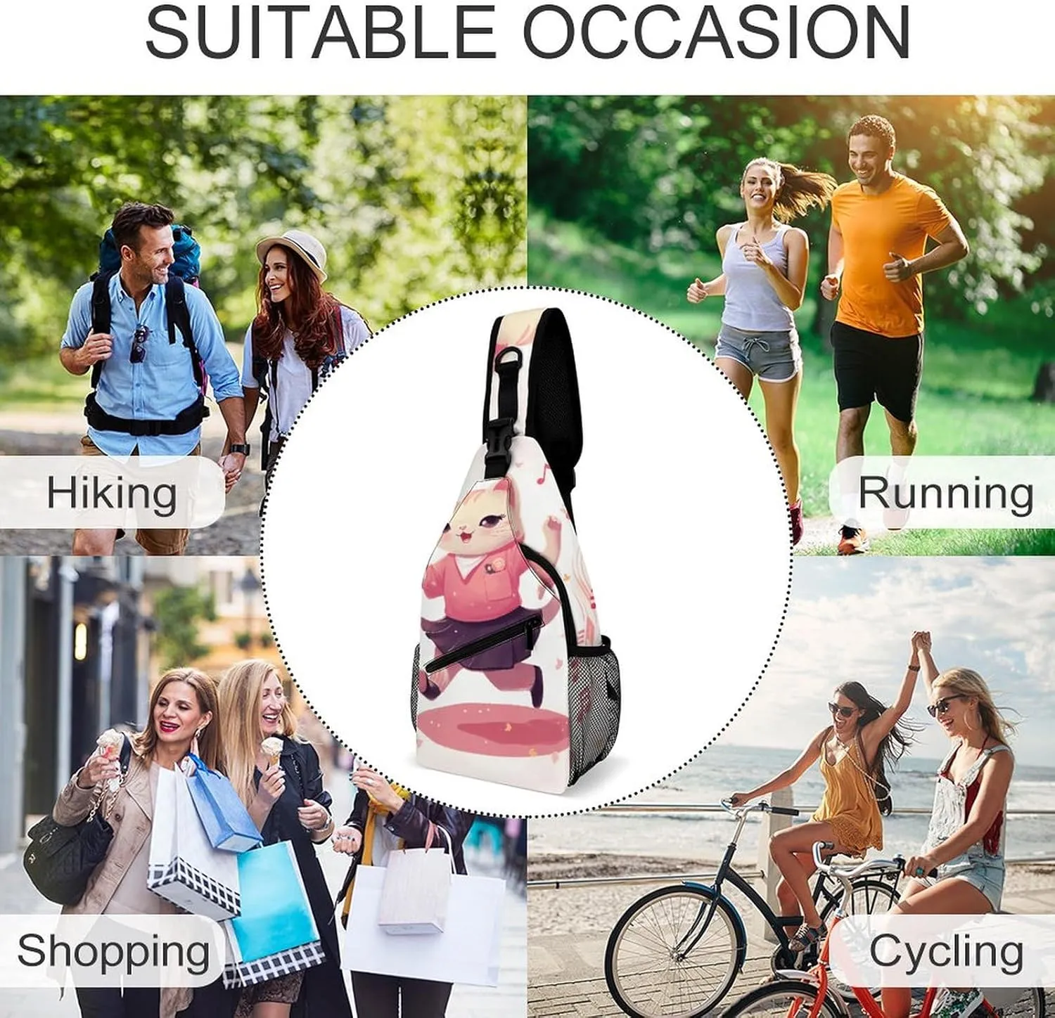 Cute Cartoon Rabbit Crossbody Small Sling Backpack Sling Bag for Women Men Travel Hiking Chest Bag Daypack