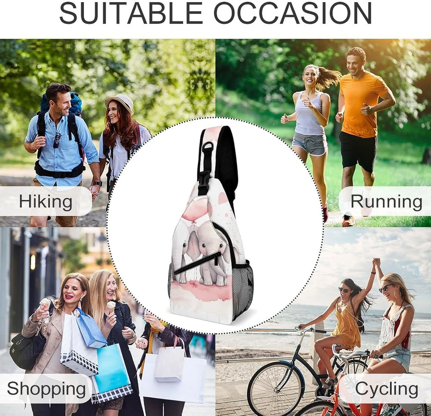 Cute Cartoon Rabbit Crossbody Small Sling Backpack Sling Bag for Women Men Travel Hiking Chest Bag Daypack