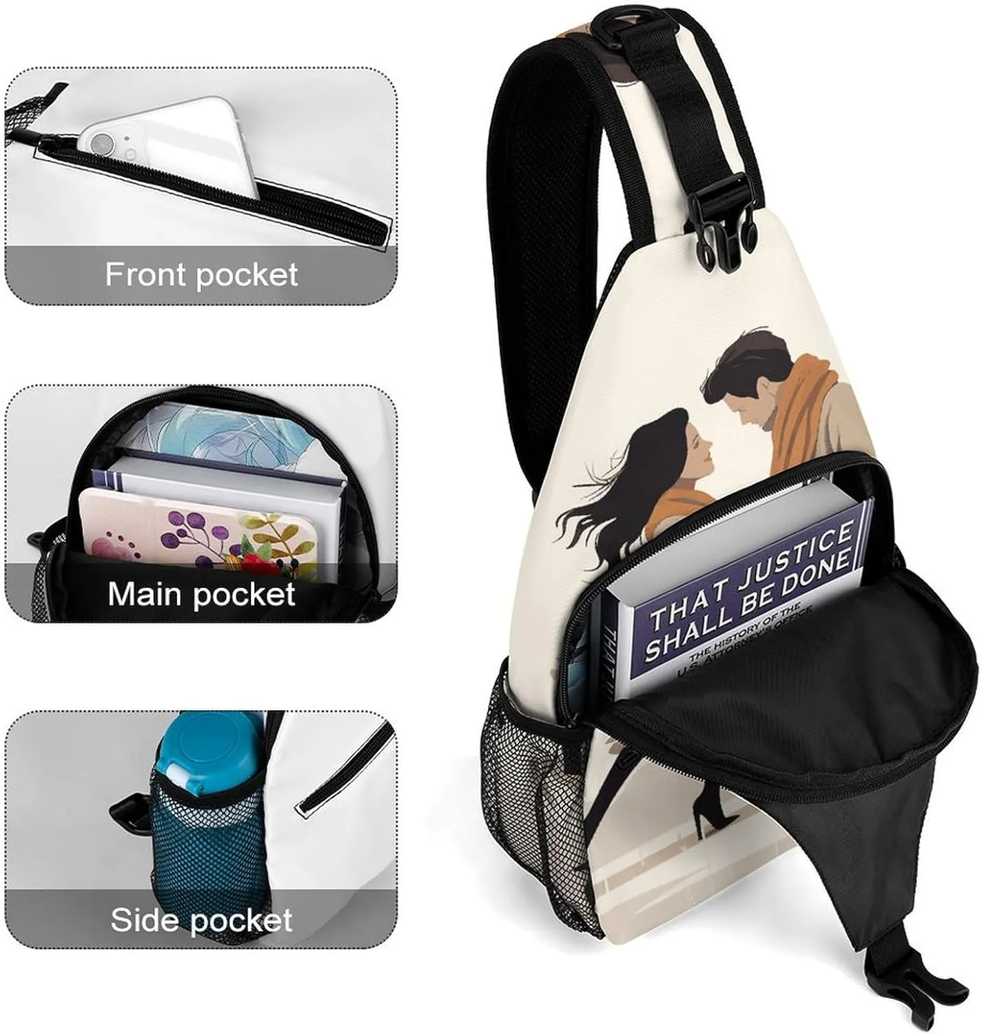 Cute Cartoon Rabbit Crossbody Small Sling Backpack Sling Bag for Women Men Travel Hiking Chest Bag Daypack
