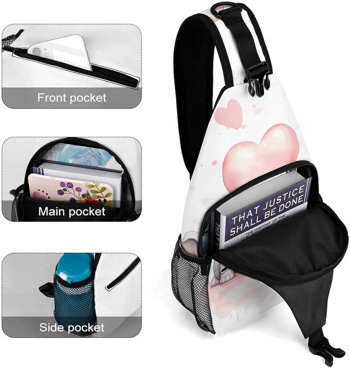 Cute Cartoon Rabbit Crossbody Small Sling Backpack Sling Bag for Women Men Travel Hiking Chest Bag Daypack