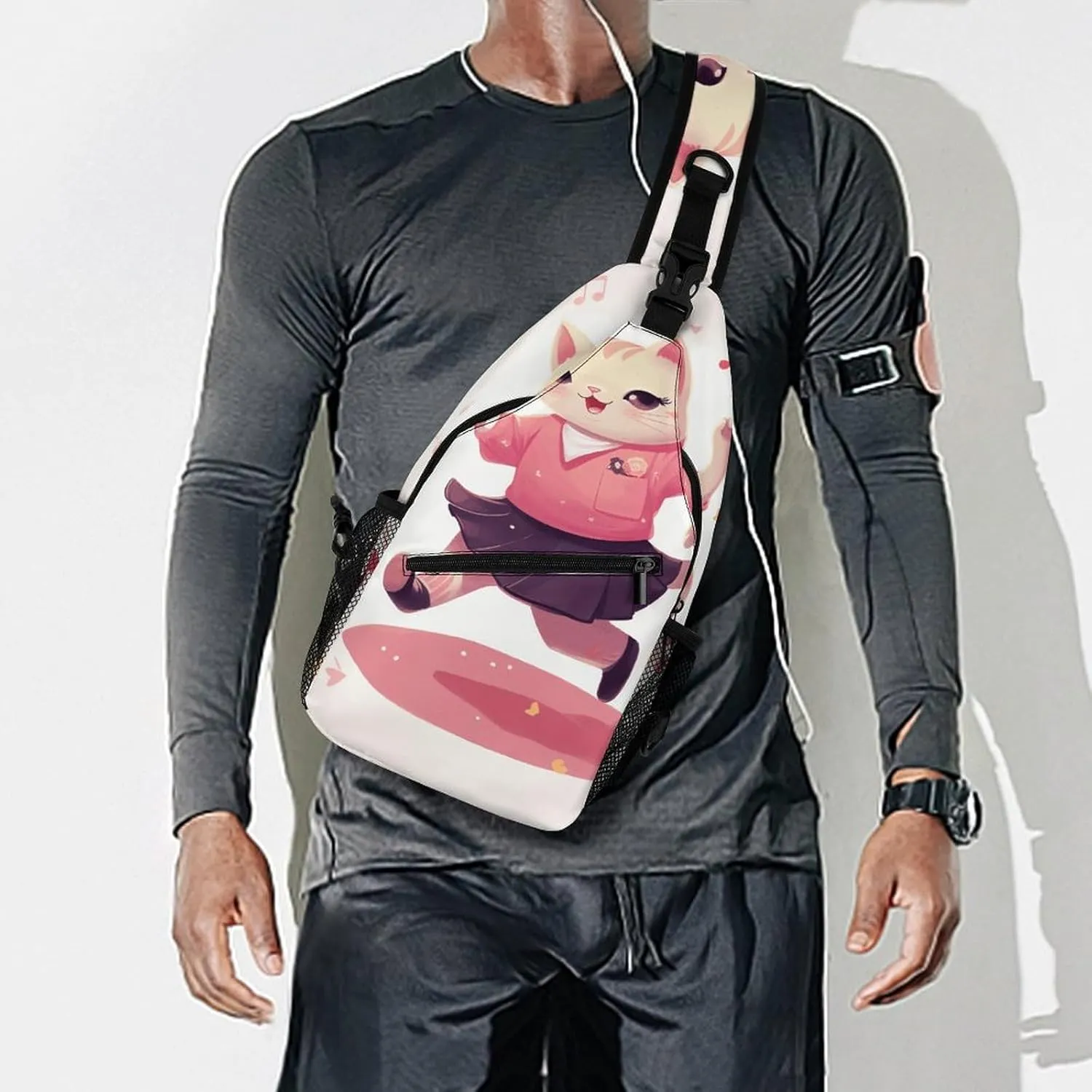 Cute Cartoon Rabbit Crossbody Small Sling Backpack Sling Bag for Women Men Travel Hiking Chest Bag Daypack