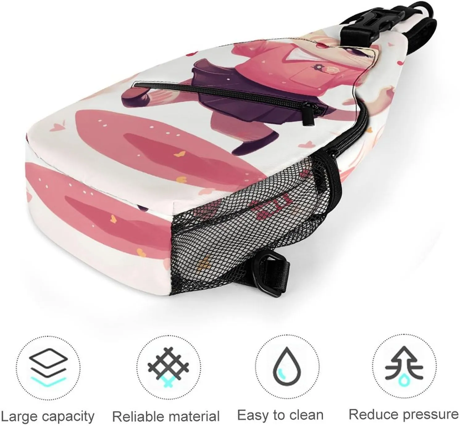 Cute Cartoon Rabbit Crossbody Small Sling Backpack Sling Bag for Women Men Travel Hiking Chest Bag Daypack
