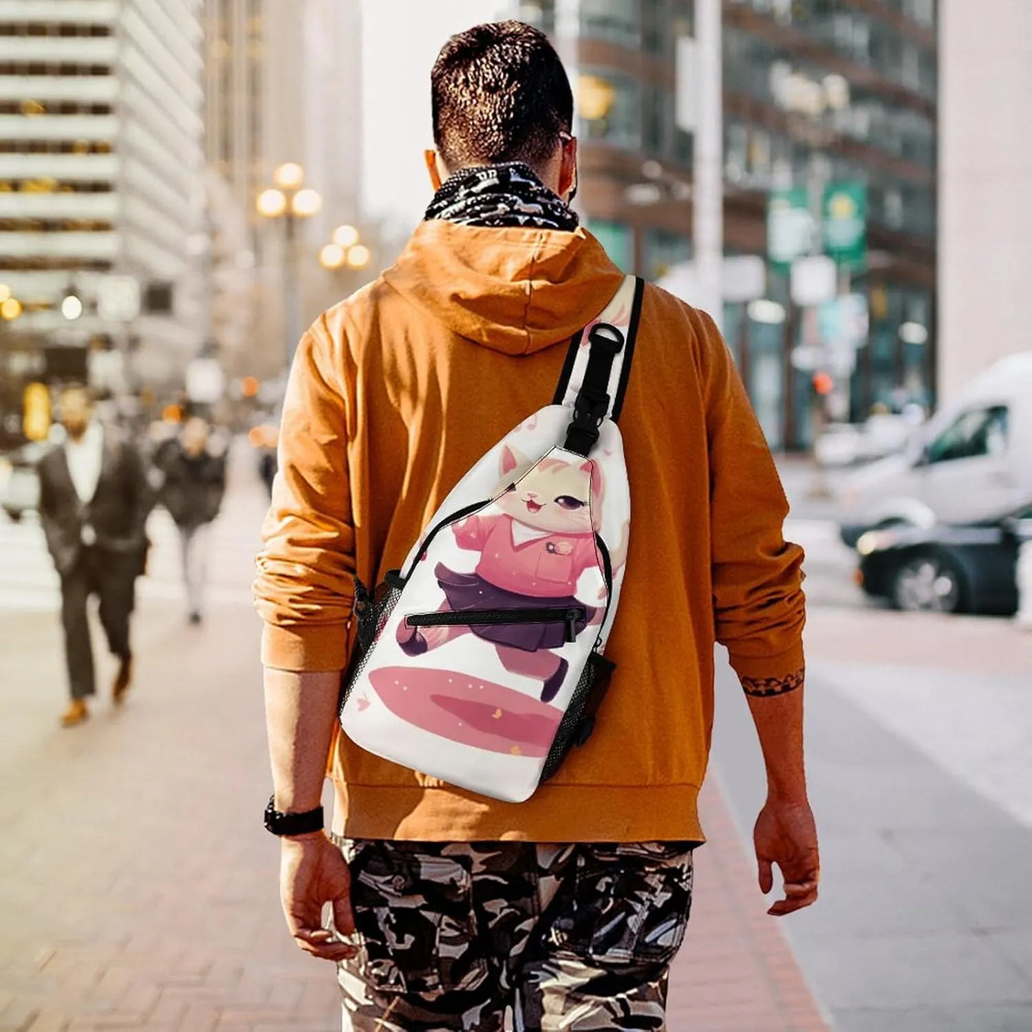 Cute Cartoon Rabbit Crossbody Small Sling Backpack Sling Bag for Women Men Travel Hiking Chest Bag Daypack