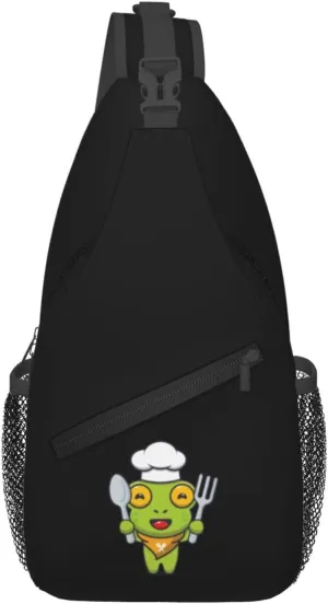 Cute Chef Frog Holding A Fork And Spoon Crossbody Bags For Women Men Chest Backpack Gym Shoulder Bag Travel Outdoor Sports Casual Crossbody Bags