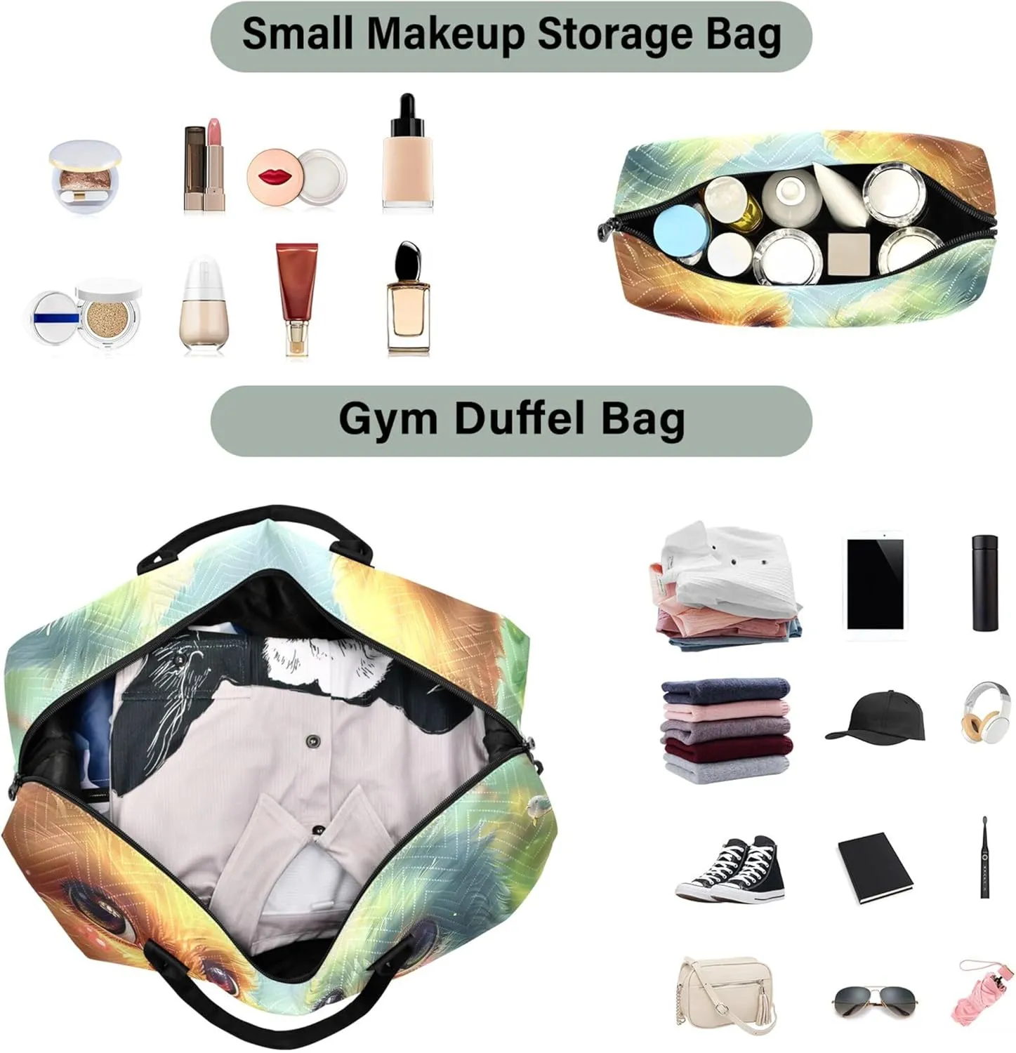 Cute Chickens Scene Duffel Bags Travel Cosmetic Bag Set of 2, Animal Luggage Bags Overnight Bags