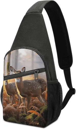 Cute Deers Sling Bag Casual Chest Bag Crossbody Shoulder Backpack Sport Travel Hiking Daypack for Women Men