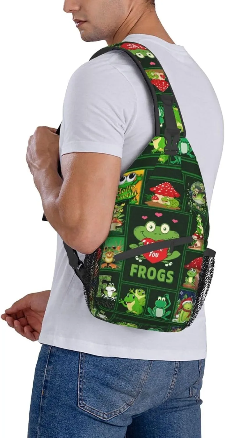 Cute Frog Sling Bag - Animal Print Crossbody Shoulder Bag, Casual Sling Backpack for Women, Men, Travel, Hiking, Cycling