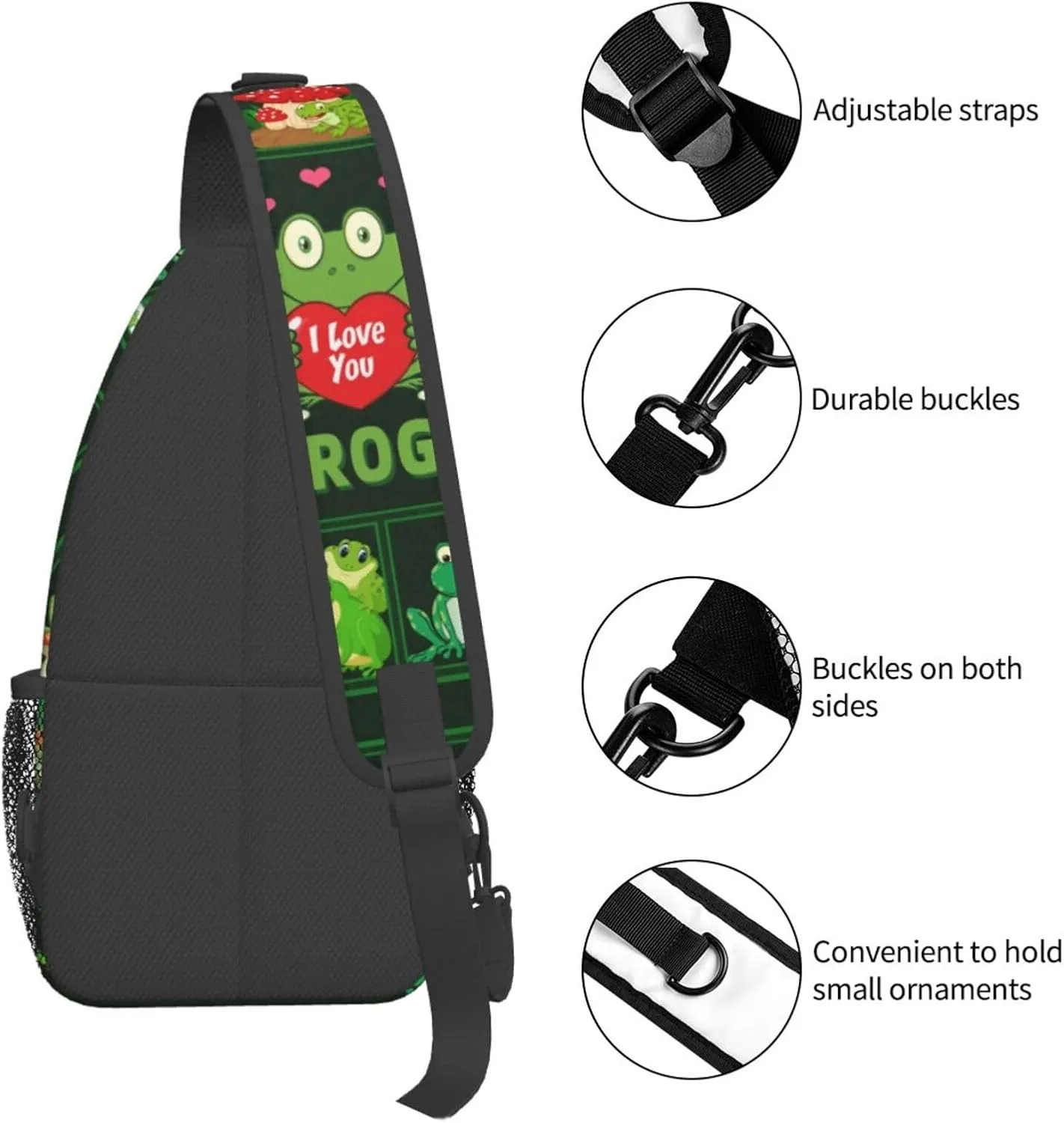 Cute Frog Sling Bag - Animal Print Crossbody Shoulder Bag, Casual Sling Backpack for Women, Men, Travel, Hiking, Cycling