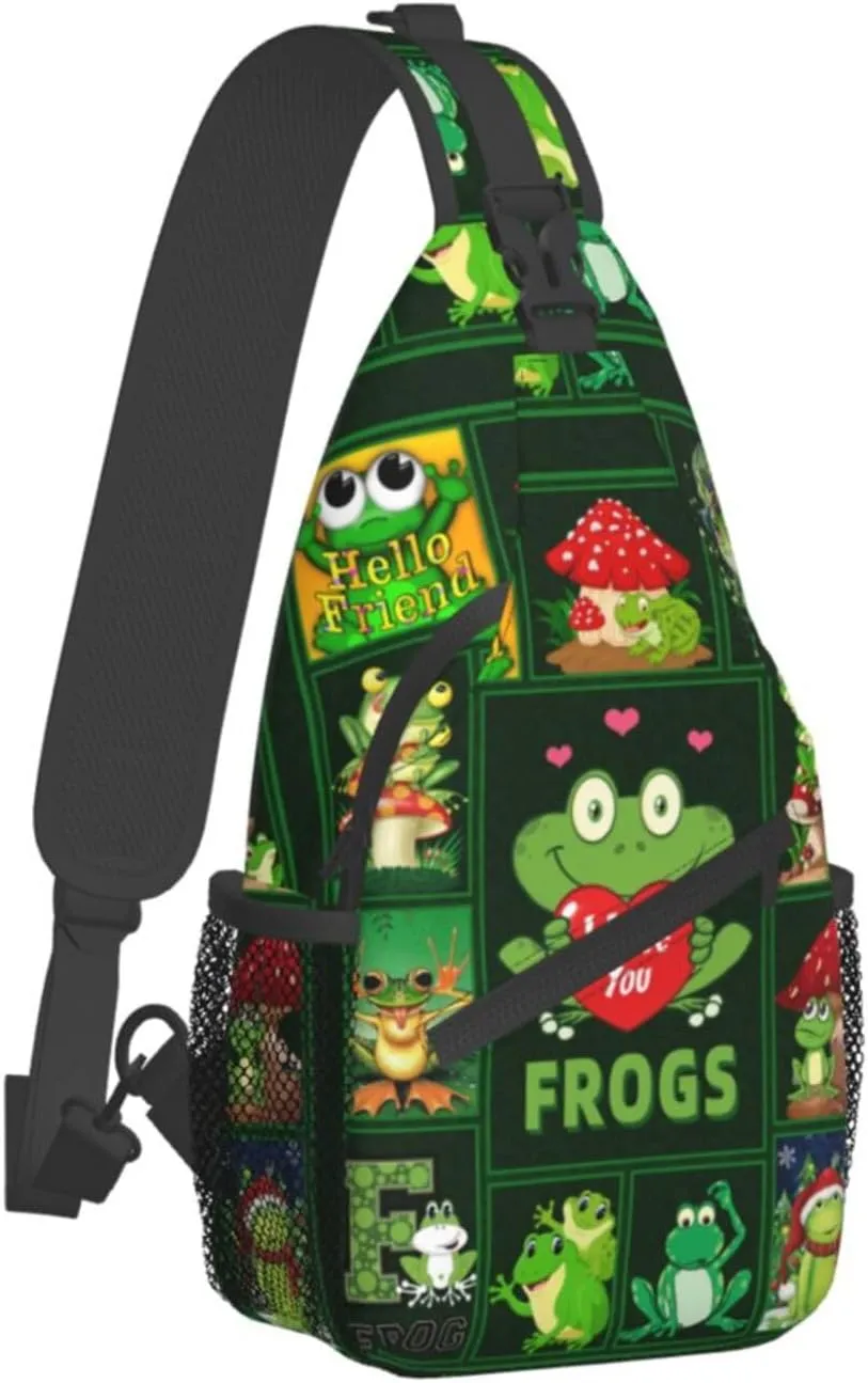 Cute Frog Sling Bag - Animal Print Crossbody Shoulder Bag, Casual Sling Backpack for Women, Men, Travel, Hiking, Cycling