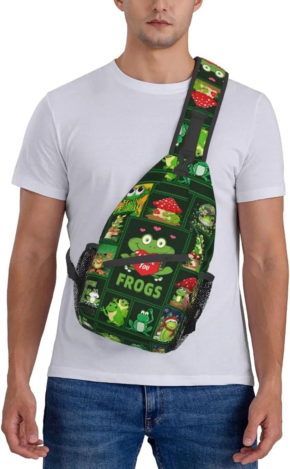 Cute Frog Sling Bag - Animal Print Crossbody Shoulder Bag, Casual Sling Backpack for Women, Men, Travel, Hiking, Cycling