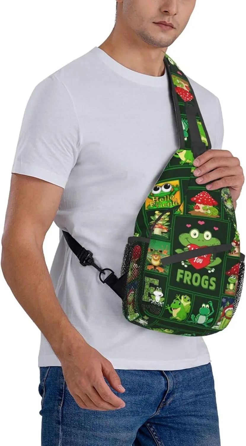 Cute Frog Sling Bag - Animal Print Crossbody Shoulder Bag, Casual Sling Backpack for Women, Men, Travel, Hiking, Cycling