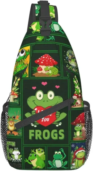 Cute Frog Sling Bag - Animal Print Crossbody Shoulder Bag, Casual Sling Backpack for Women, Men, Travel, Hiking, Cycling