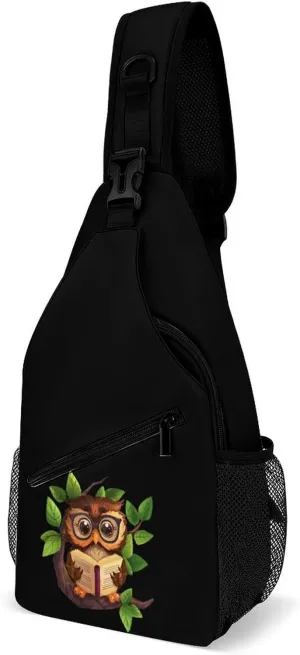 Cute Owl Reads Book Crossbody Sling Bag Lightweight Travel Hiking Chest Bag Daypack for Men Women