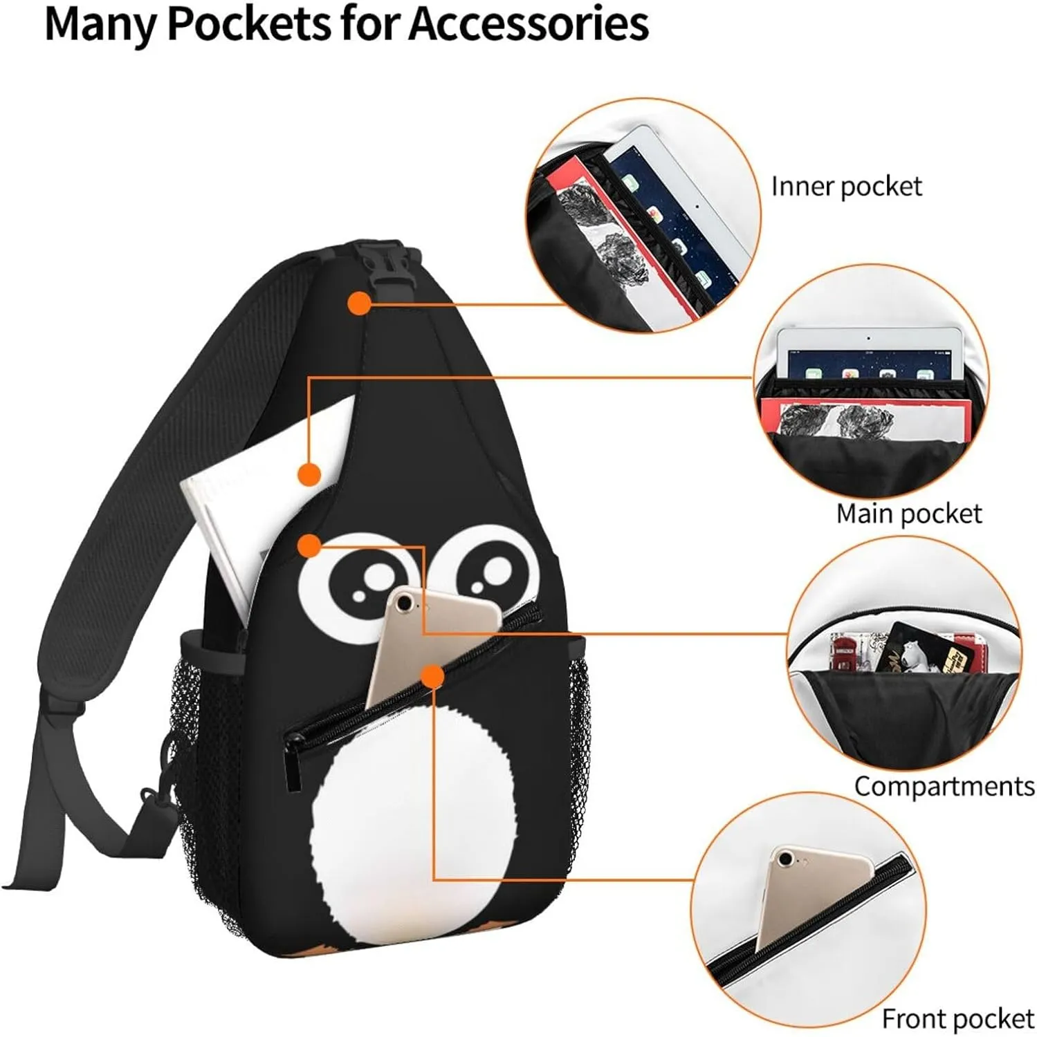 Cute Penguin Sling Bag for Women Crossbody Shoulder Bag Casual Daypack Backpacks Men Chest Bag Gym Cycling Travel Hiking