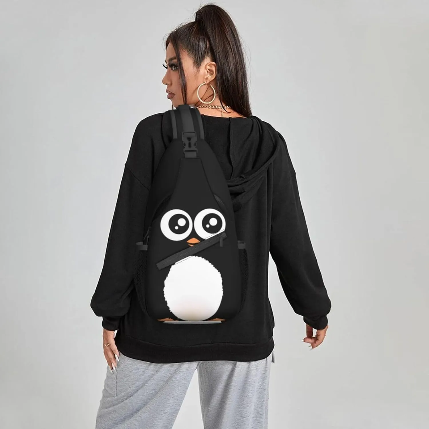 Cute Penguin Sling Bag for Women Crossbody Shoulder Bag Casual Daypack Backpacks Men Chest Bag Gym Cycling Travel Hiking
