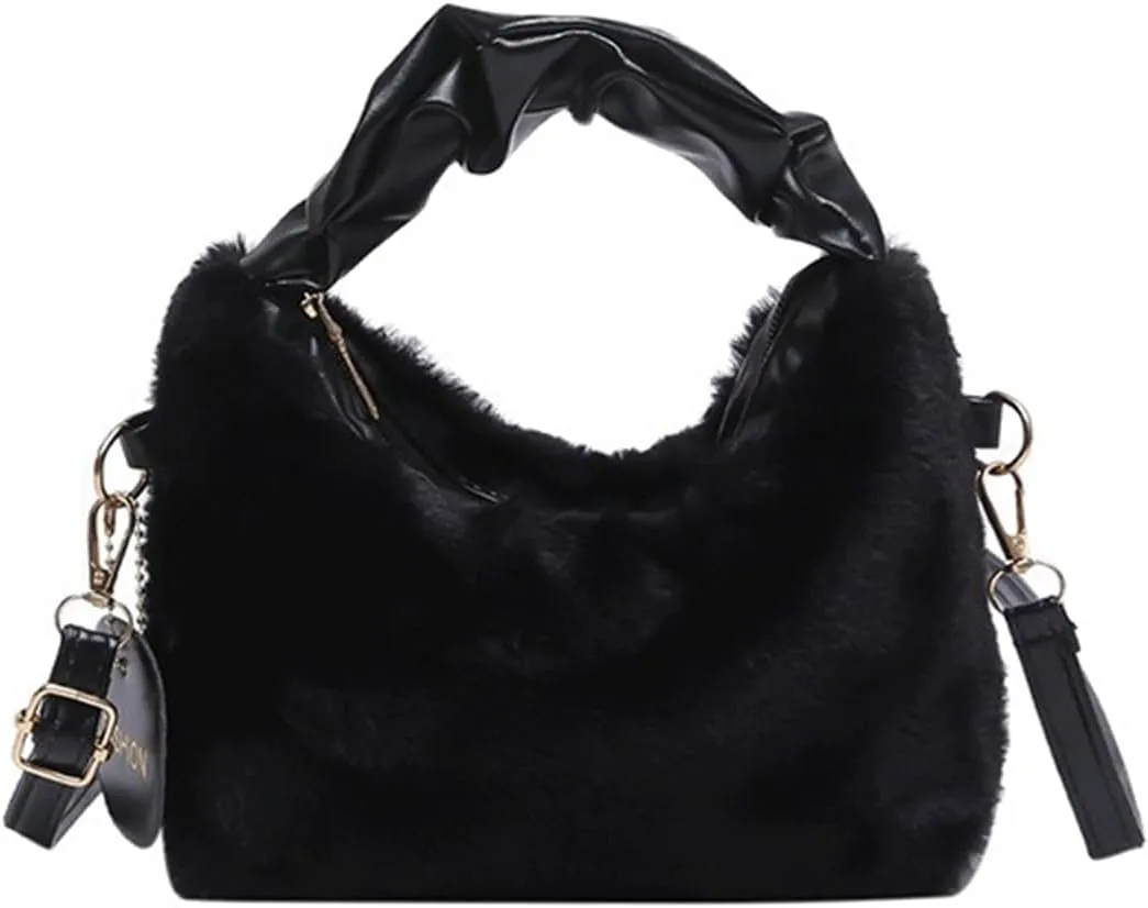 Cute Purse Small Faux Fur Hobo Bag Fluffy Mini Purses Retro Soft Classic Chic Faux Fur Convertible Handbag
