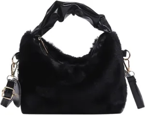Cute Purse Small Faux Fur Hobo Bag Fluffy Mini Purses Retro Soft Classic Chic Faux Fur Convertible Handbag