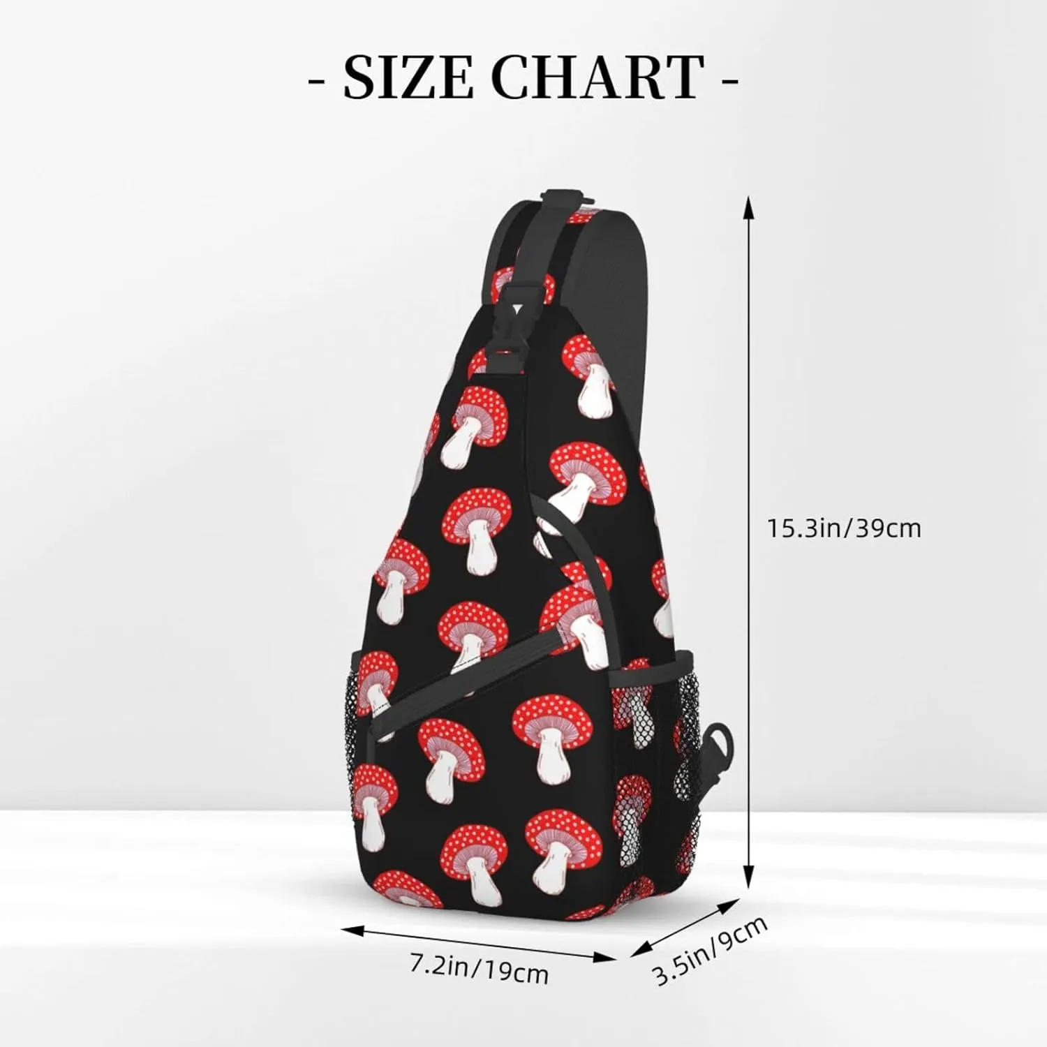 Cute Red Amanita Mushrooms Black Sling Bag for Women Men's Crossbody Backpack Hiking Travel Daypack Chest Shoulder Bag with Adjustable Strap