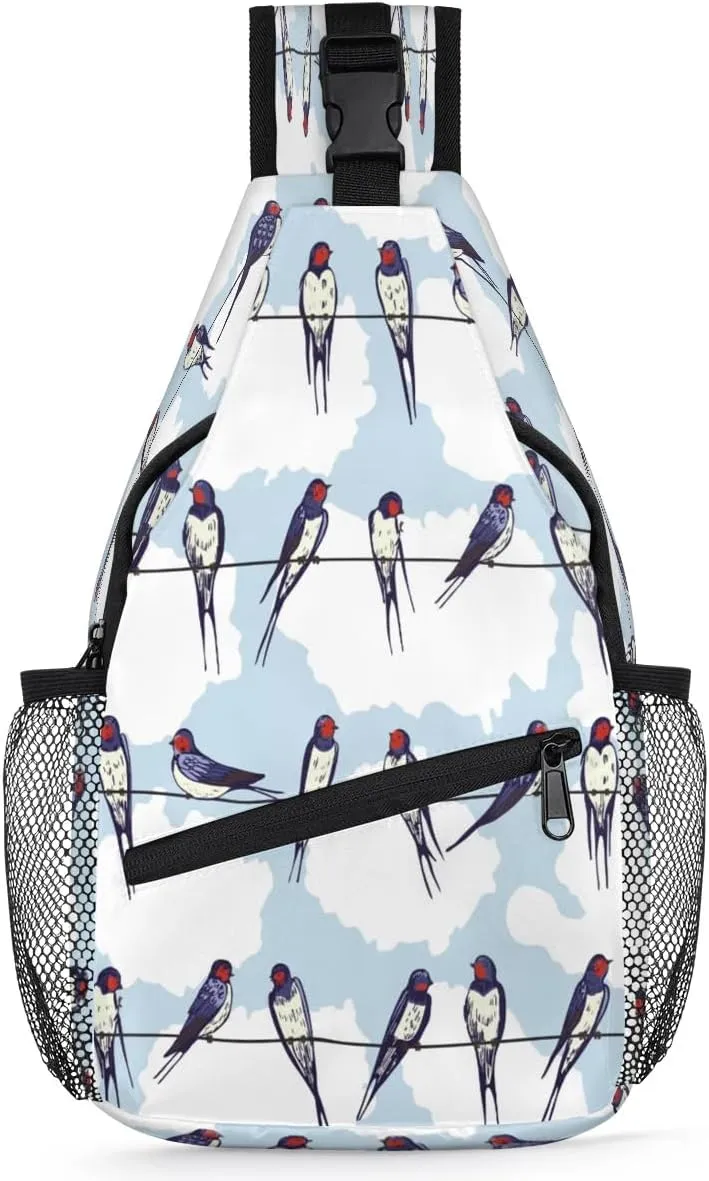 Cute Swallow Bird Sling Bag Crossbody Sling Backpack for Women Men, Travel Hiking Chest Bag Daypack Small Cross Body Sling Bags