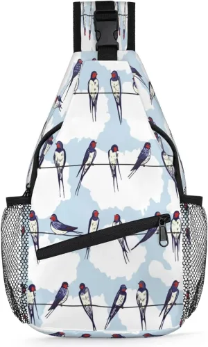 Cute Swallow Bird Sling Bag Crossbody Sling Backpack for Women Men, Travel Hiking Chest Bag Daypack Small Cross Body Sling Bags