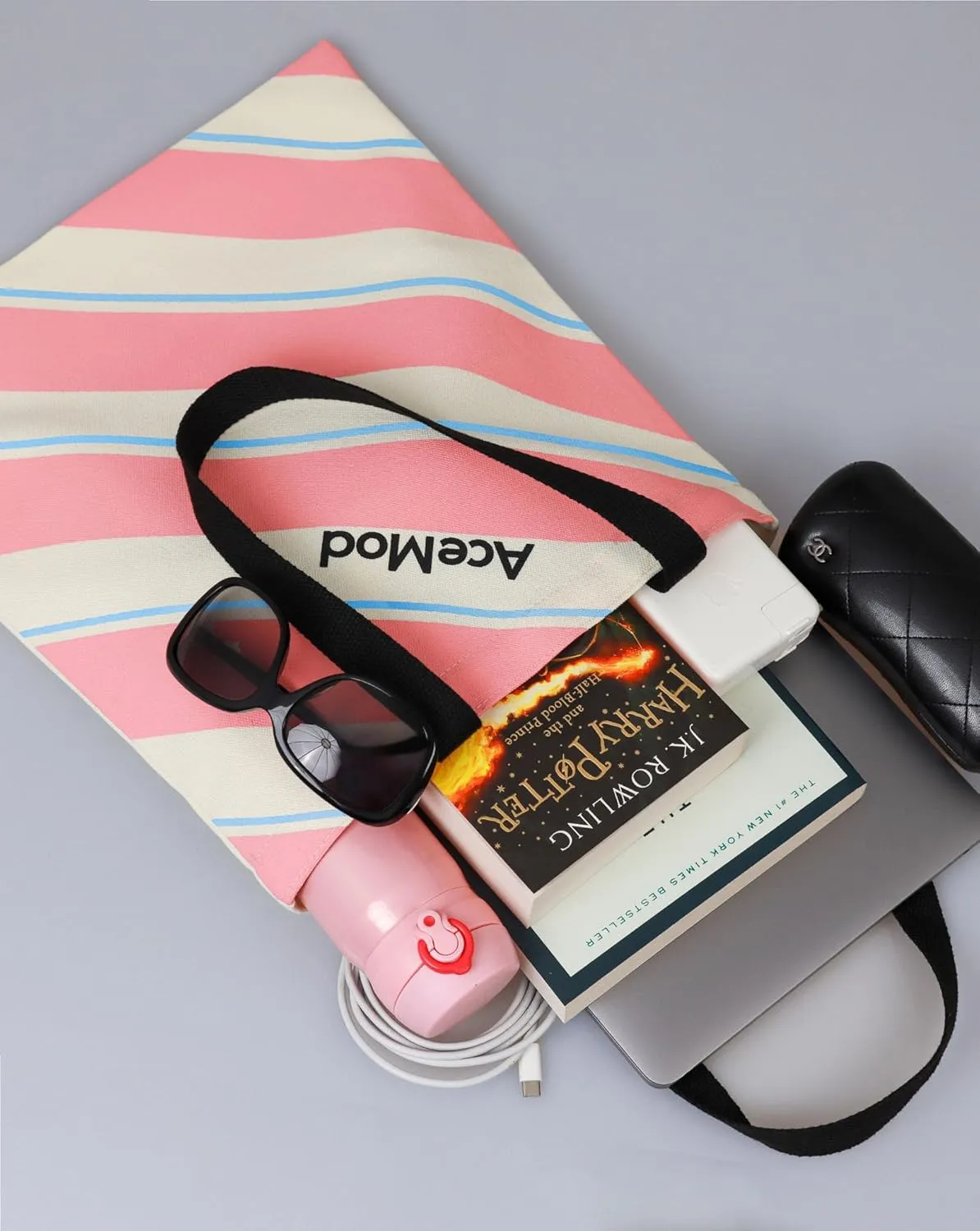 Cute Tote Bag, Canvas Tote Bag for Women, Book Tote Bag for Work, Campus, Shopping, Gym, Diagonal Stripes,Inner Pocket